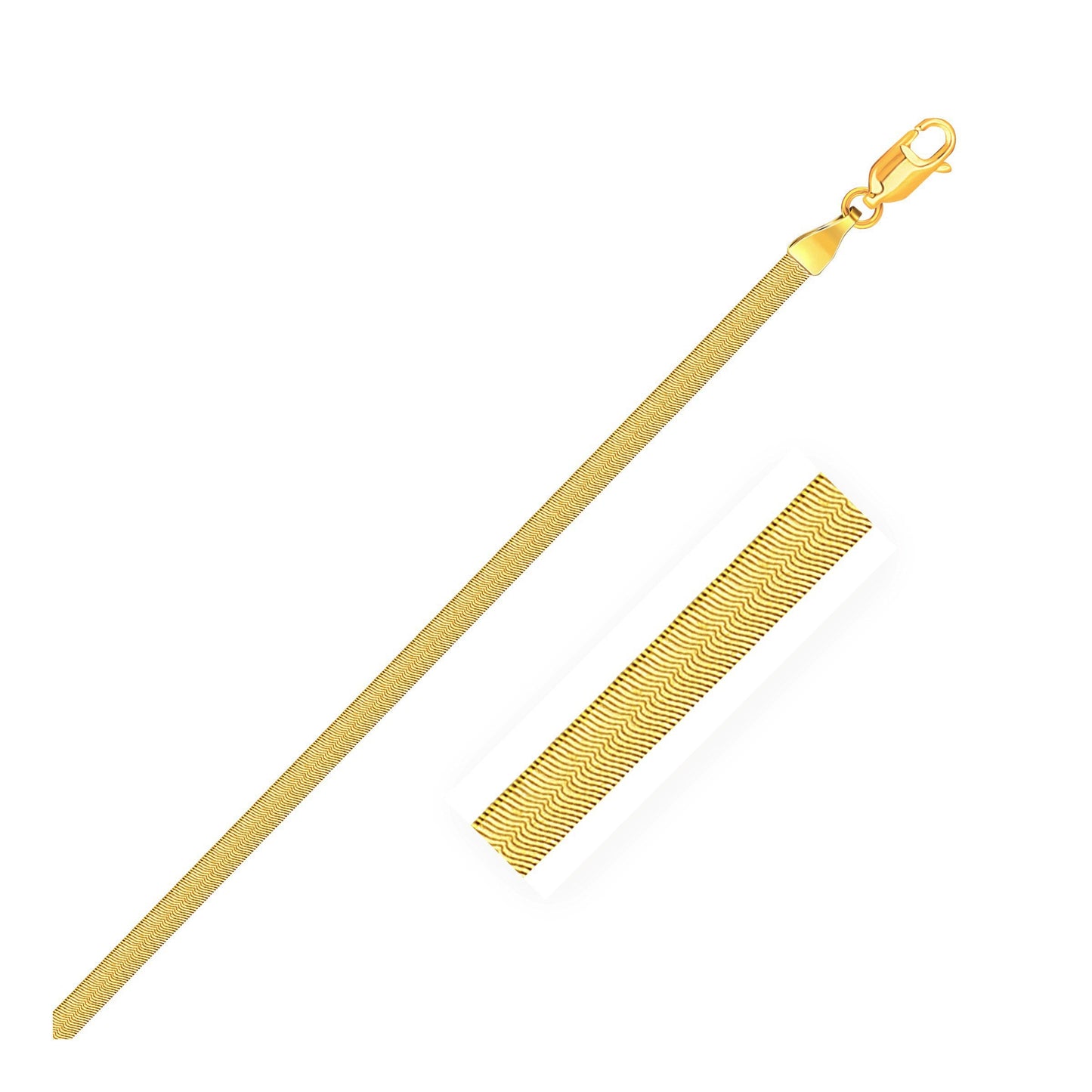 Cadena espiga súper flexible de oro amarillo de 14k y 3.0mm