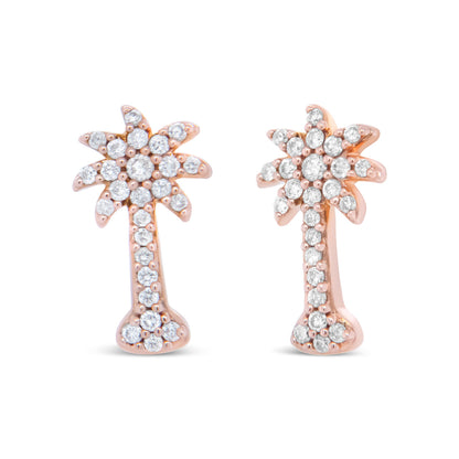 Aretes con poste de oro rosa de 10K y diamantes de 1/4 Cttw con forma de palmera (color H-I, claridad I1-I2)