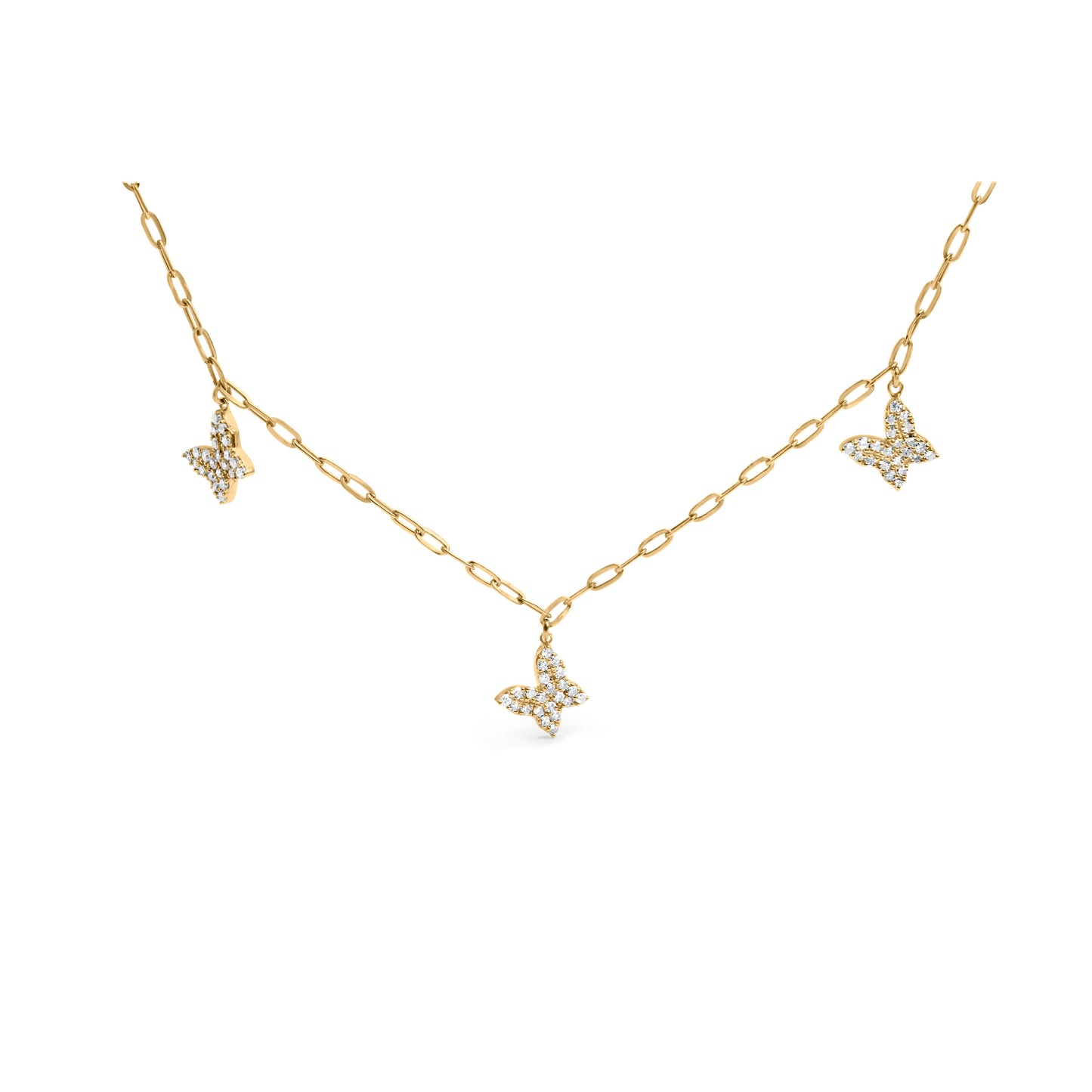 Cadena de oro amarillo de 14 quilates con diamantes de 1/2 quilate en forma de mariposa y clip (color I-J, claridad I1-I2) - Ajustable de 15 a 17 pulgadas