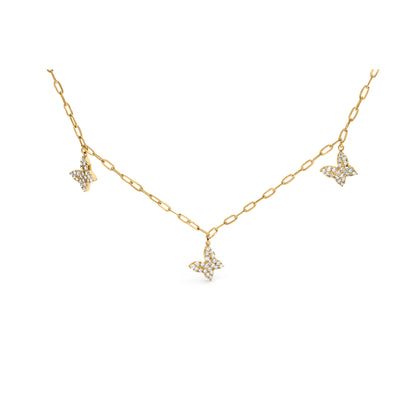 Cadena de oro amarillo de 14 quilates con diamantes de 1/2 quilate en forma de mariposa y clip (color I-J, claridad I1-I2) - Ajustable de 15 a 17 pulgadas