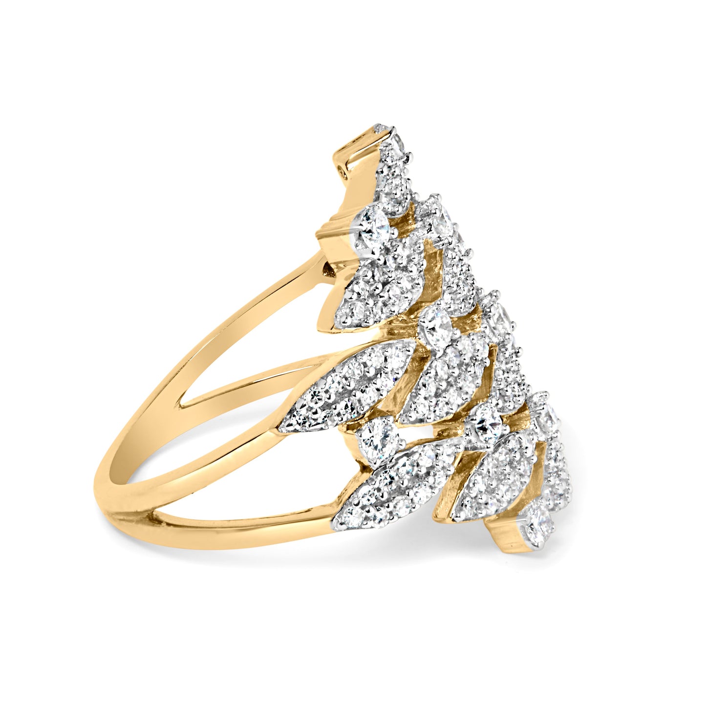 Anillo de cóctel apilado geométrico de oro amarillo de 14K con diamante de 1,0 Cttw (color I-J, claridad I1-I2) - Talla de anillo 7