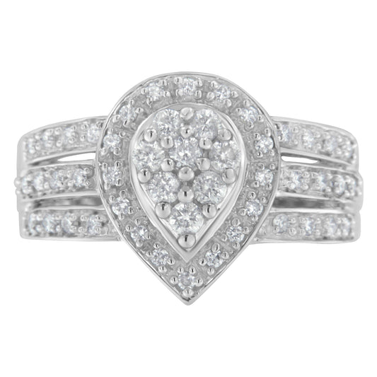 Anillo de oro blanco de 10K con diamante talla redonda en forma de lágrima (1/2 Cttw, color H-I, claridad SI2-I1) - Talla 6-1/2