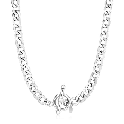 Collar de eslabones anchos pulidos de plata de ley con cierre de palanca