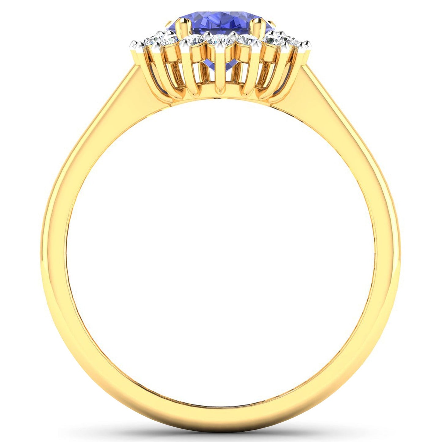 Anillo de Oro Amarillo de 14K con Tanzanita Genuina de 1,92 Quilates y Diamantes Blancos