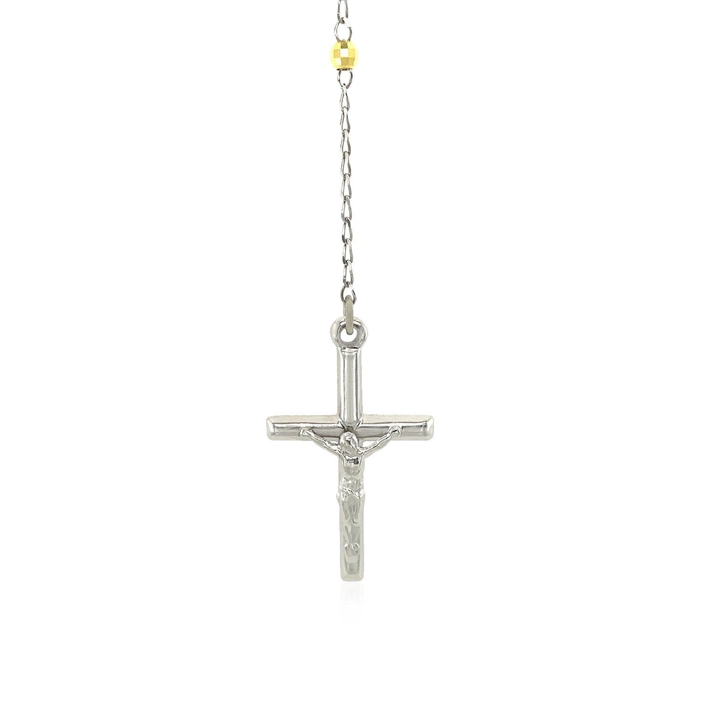 Collar de rosario y cadena de cuentas de plata de ley en tres tonos