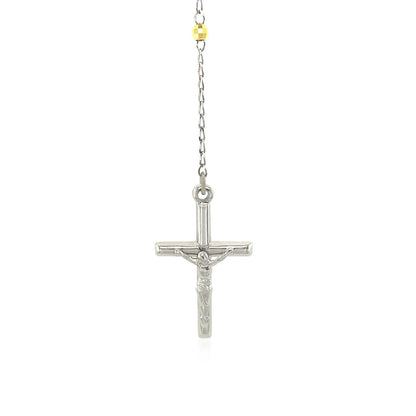 Collar de rosario y cadena de cuentas de plata de ley en tres tonos
