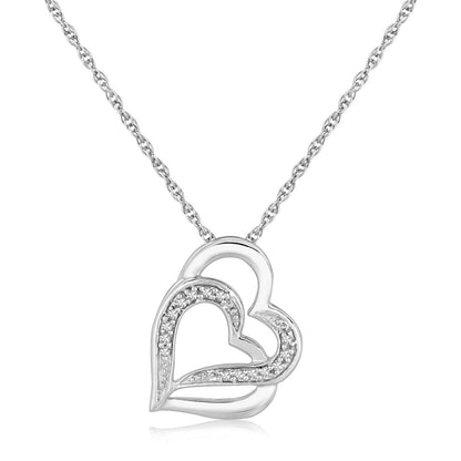 Colgante de plata de ley con motivo de doble corazón con diamantes (0,06 cttw)