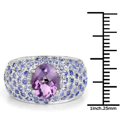 Anillo de plata de ley .925 con amatista genuina y tanzanita de 4.21 quilates