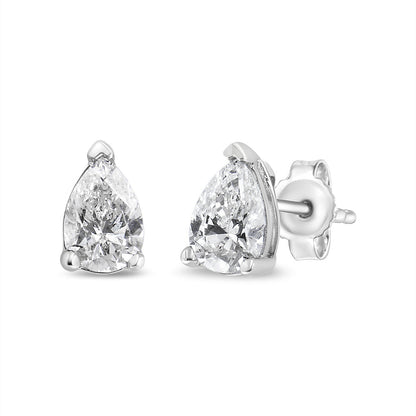 Pendientes de botón solitarios con diamantes cultivados en laboratorio en forma de pera de 1/2 quilate en oro blanco de 14K (color F-G, claridad VS2-SI1)