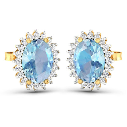 Pendientes de oro amarillo de 14 quilates con aguamarina genuina de 2,36 quilates y diamantes blancos