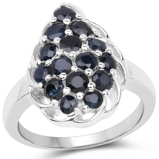 Anillo de plata de ley .925 con zafiro azul auténtico de 1,62 quilates