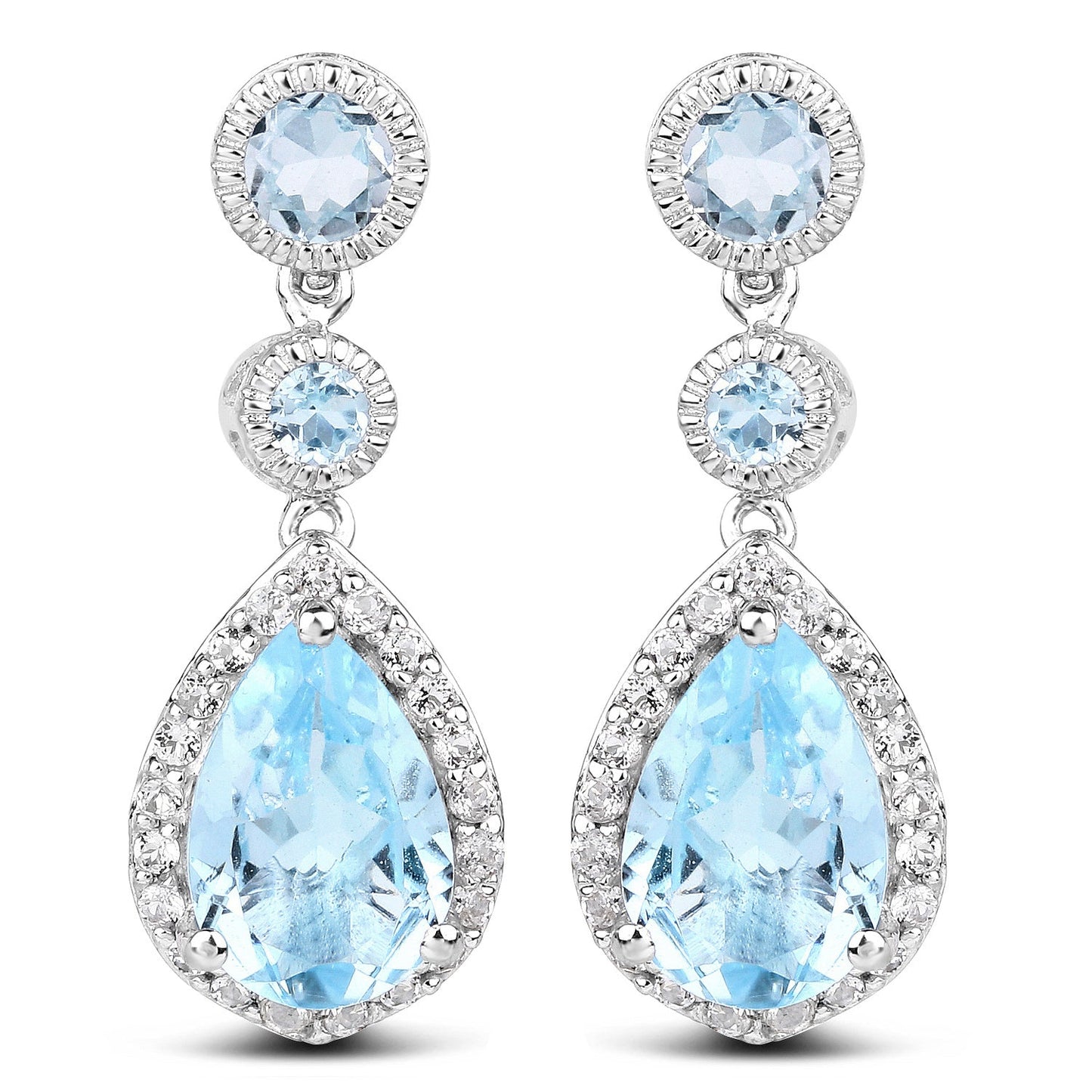 Pendientes de plata de ley .925 con topacio azul auténtico de 9,46 quilates y topacio blanco