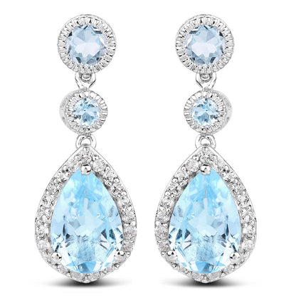 Pendientes de plata de ley .925 con topacio azul auténtico de 9,46 quilates y topacio blanco