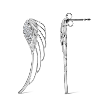 Pendientes de oro blanco de 14K con alas de ángel y diamantes creados en laboratorio de 1/4 Cttw (color F-G, claridad VS1-VS2)
