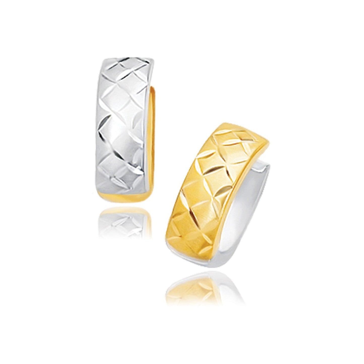 Pendientes de aro reversibles acolchados de oro bicolor de 14k