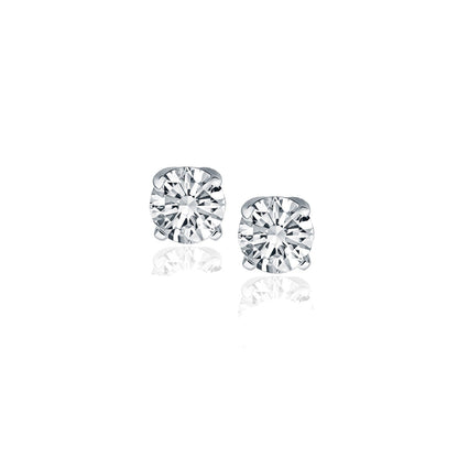 Pendientes de botón de oro blanco de 14k con diamante de cuatro puntas (1/2 quilate total)