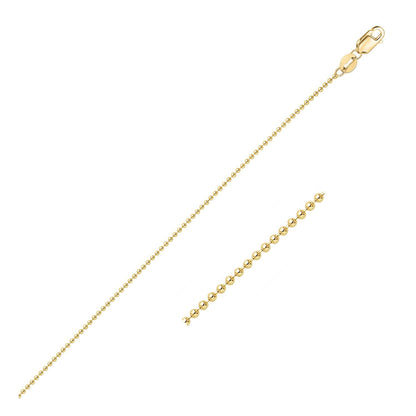 Cadena de bolas de oro amarillo de 14k de 1.0mm