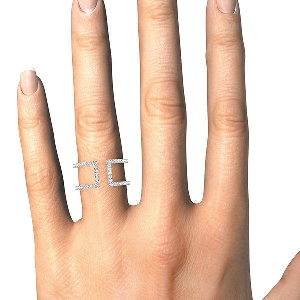 Anillo de diamantes de estilo moderno de doble banda de oro blanco de 14 quilates (1/2 quilate total)