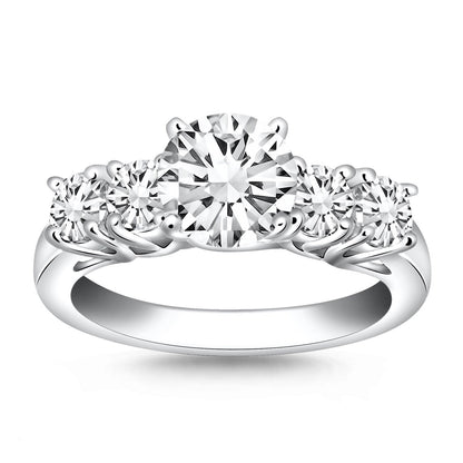 Anillo de compromiso de oro blanco de 14k con cinco diamantes en forma de enrejado