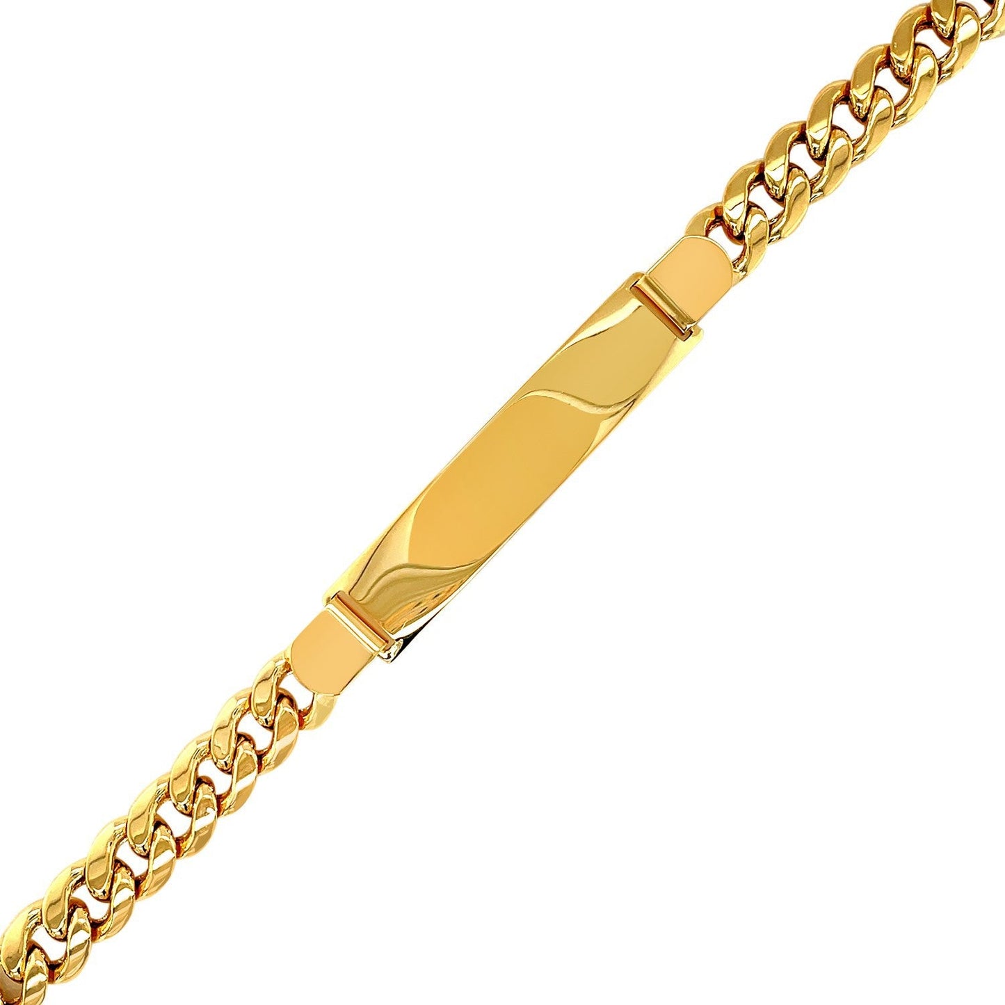 Pulsera de cadena cubana de oro amarillo de 14k para hombre con placa de identificación