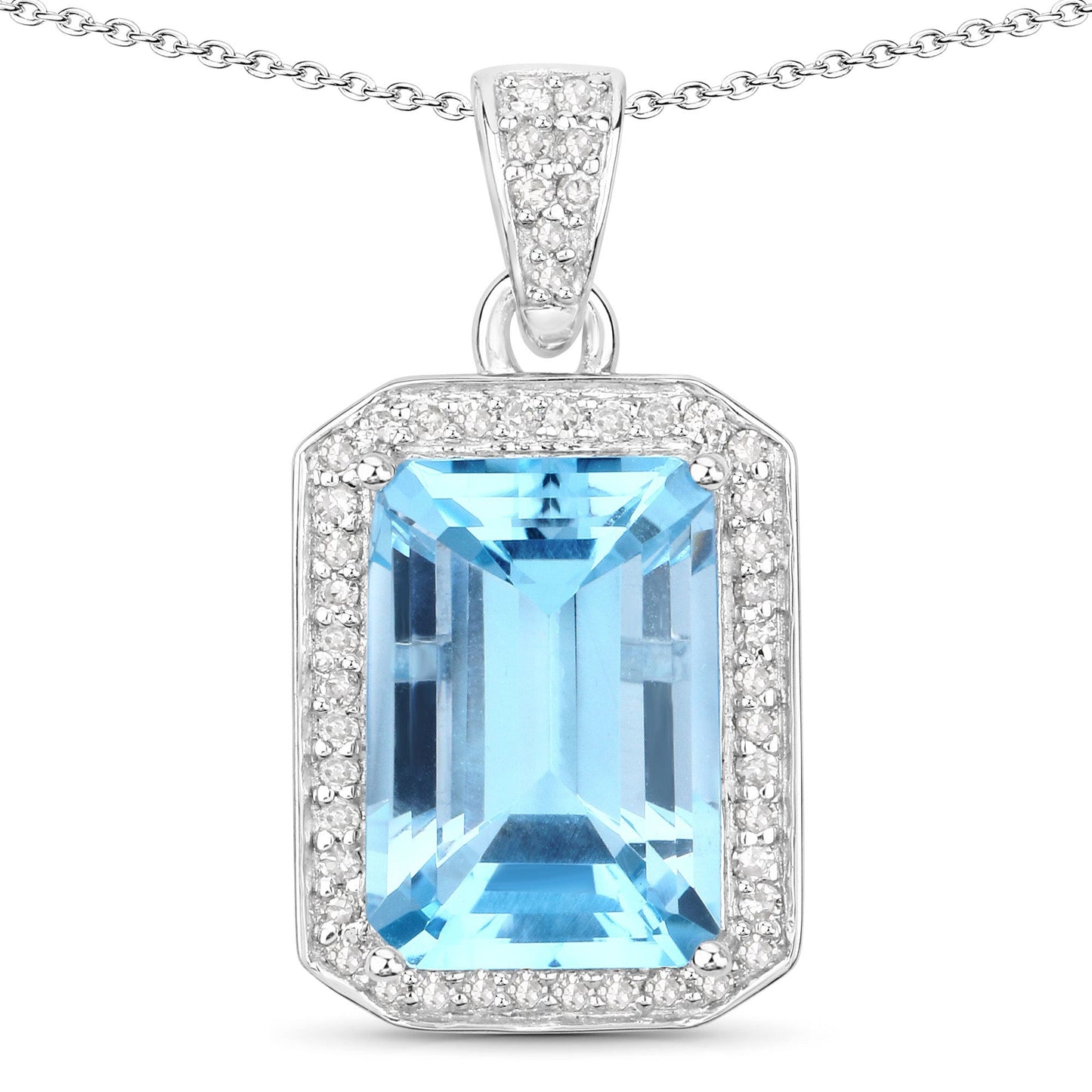 Colgante de plata de ley .925 con topacio azul genuino de 5.85 quilates y diamante blanco