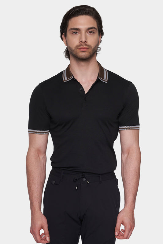 The Mercerized Cotton Polo (Black & Brown Accent)