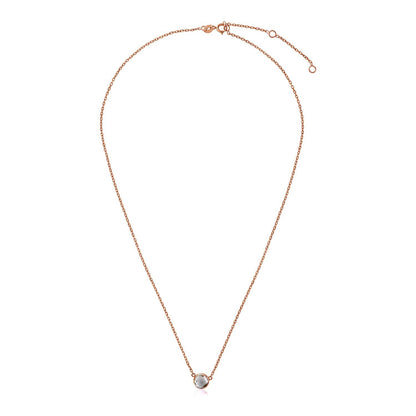 Cadena de oro rosa de 14k y 17 pulgadas con topacio blanco redondo
