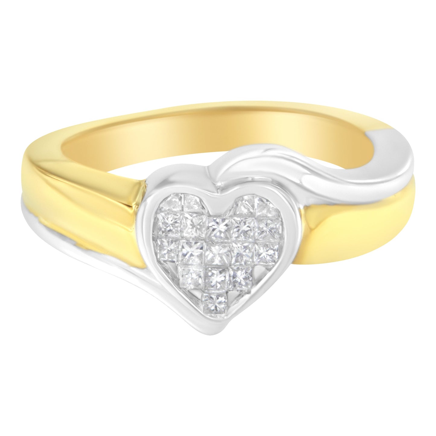 Anillo de promesa de corazón de oro de dos tonos de 14K con diamante de talla princesa (1/4 quilates en total, color H-I, claridad I1-I2) - Talla 6