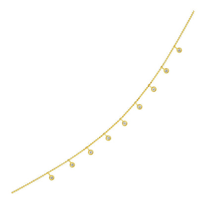 Gargantilla de oro amarillo de 14k con dijes de diamantes redondos