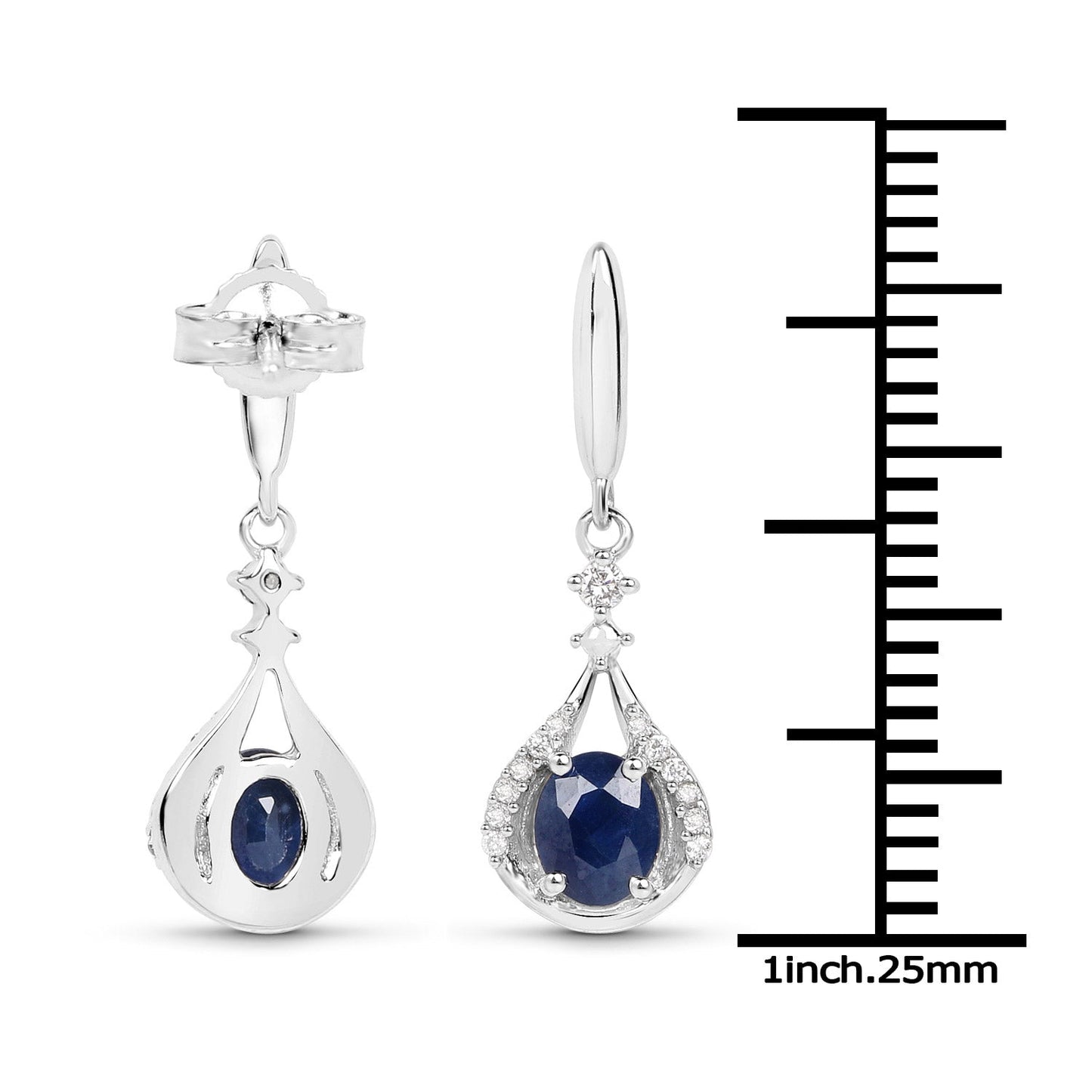 Pendientes de oro blanco de 14 quilates con zafiro azul auténtico de 0,86 quilates y diamantes blancos