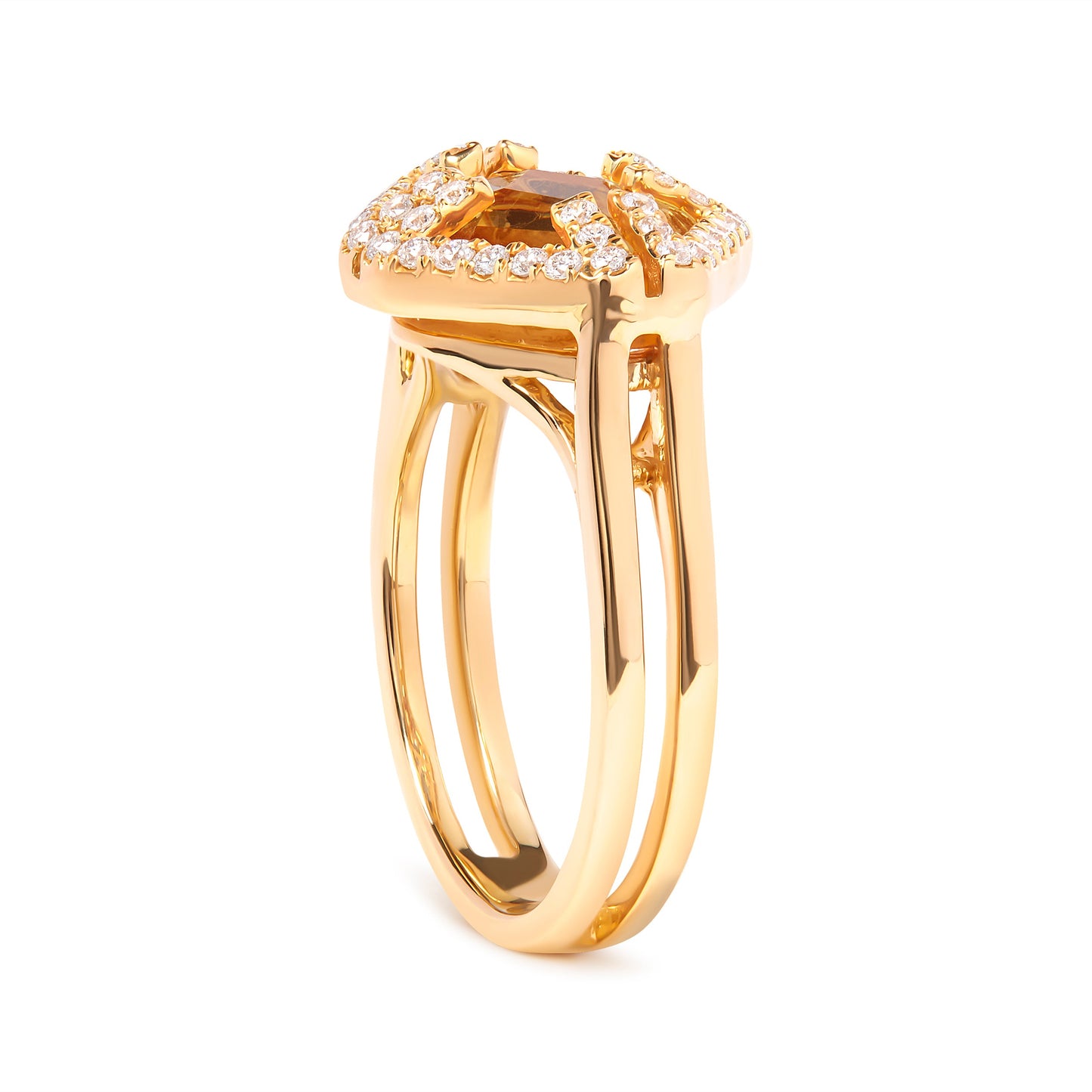 Anillo de cóctel de oro amarillo de 14 quilates con citrino amarillo talla marquesa y halo de diamante de 1/3 quilates (color G-H, claridad SI1-SI2) - Talla 7