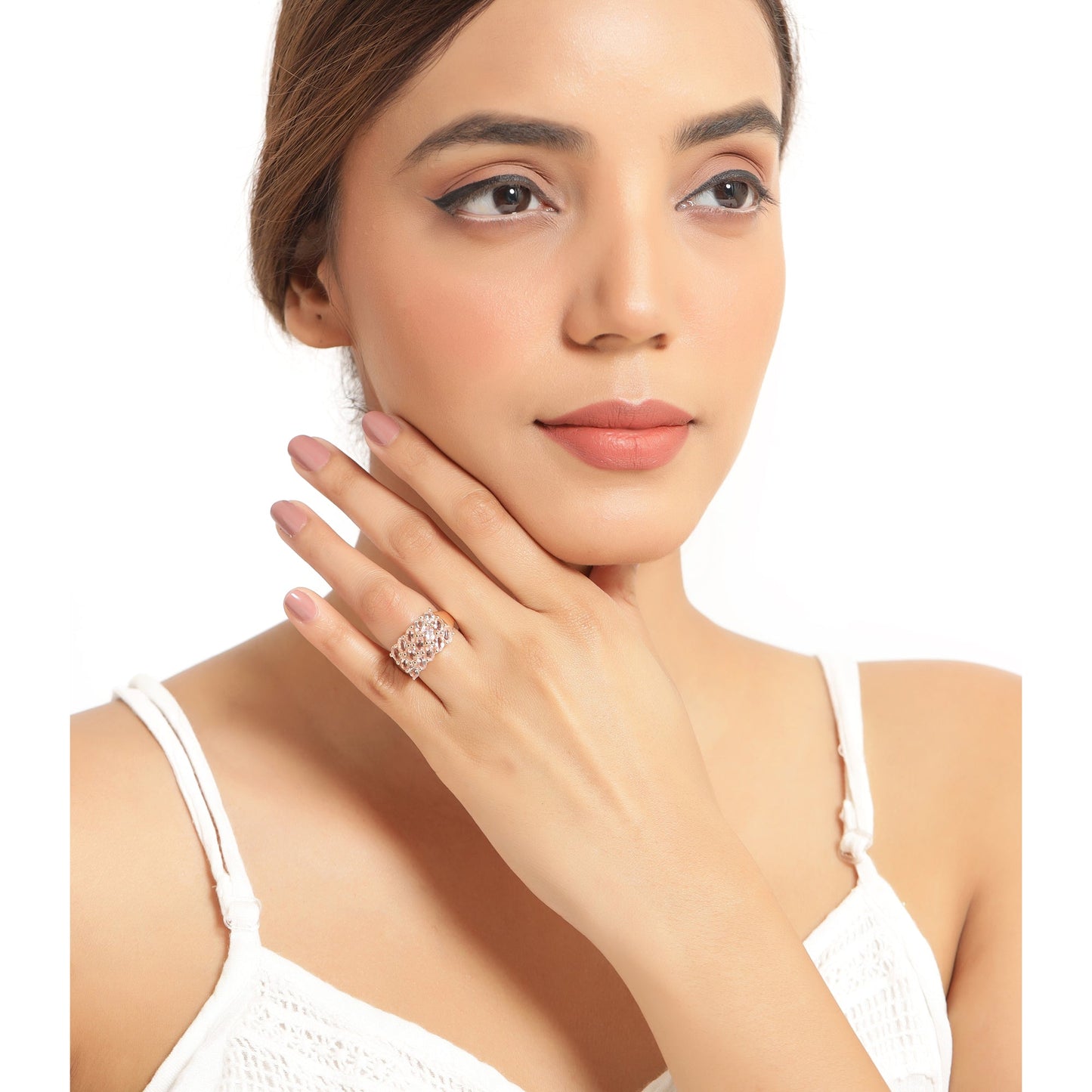 Anillo de plata de ley .925 chapado en oro rosa de 14K con morganita genuina de 3,30 quilates