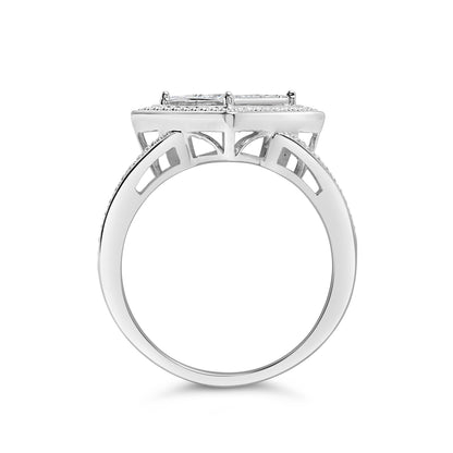Anillo de plata de ley .925 con 1/3 Cttw de diamante de talla princesa en engaste invisible con rombo y halo de cuentas (color H-I, claridad SI1-SI2) - Talla de anillo 7