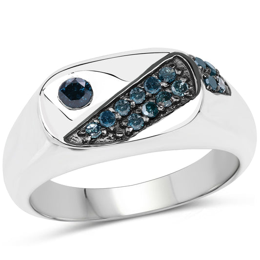 Anillo de Plata de ley .925 con Diamante Azul Genuino de 0,31 Quilates