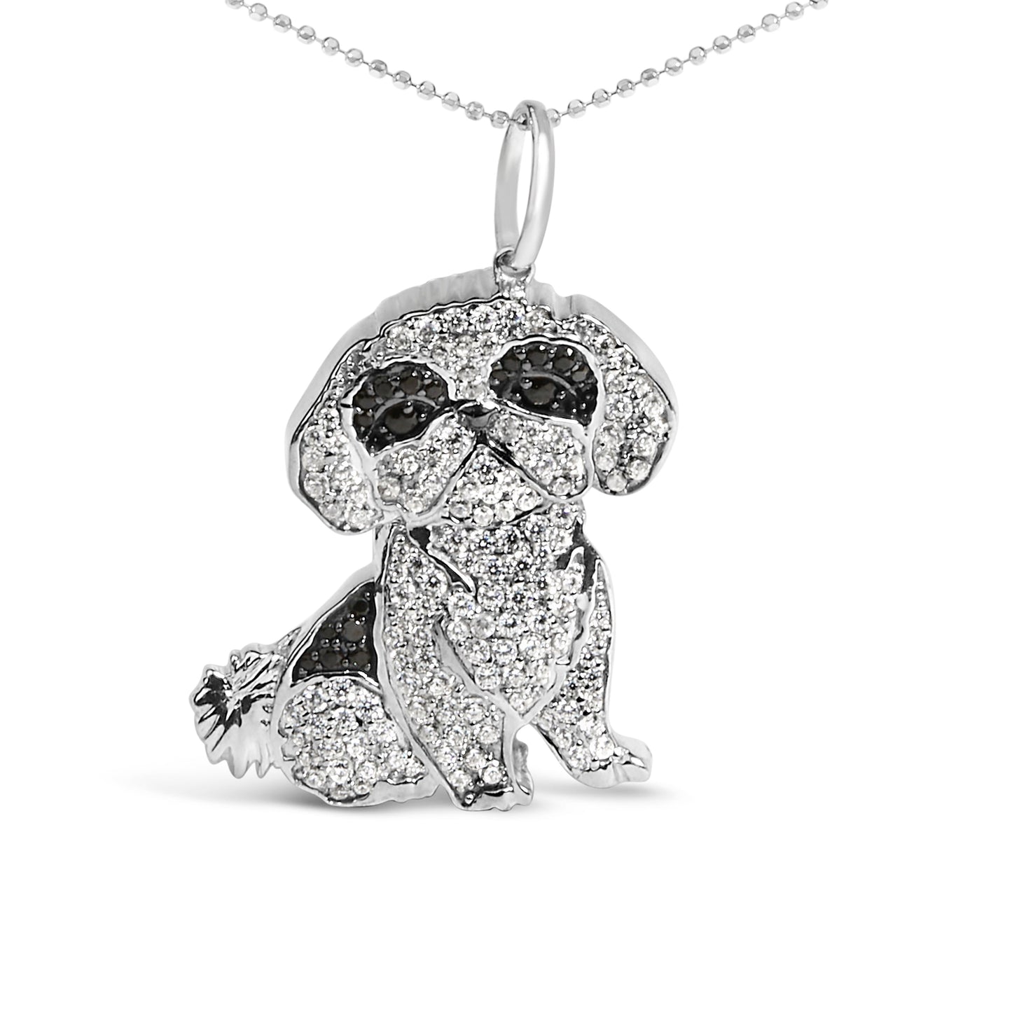 Collar con colgante de perro Shih Tzu de plata de ley .925 con diamantes de 1 1/4 Cttw de 45,7 cm (negro y color I-J, claridad I2-I3)