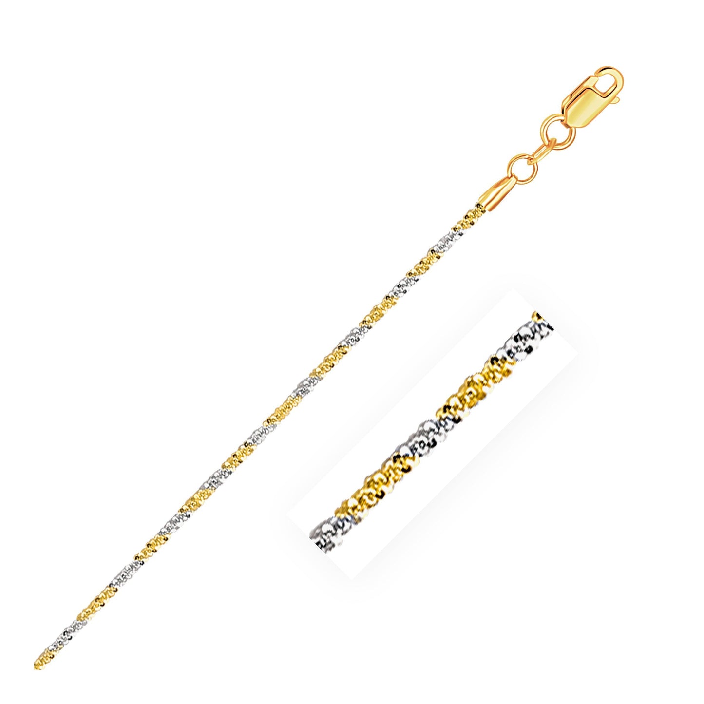 Cadena brillante de oro blanco y amarillo de 14k de 1.5mm