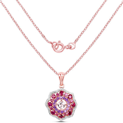 Colgante de plata de ley 925 con baño de oro rosa de 14 quilates, morganita, rodolita y amatista auténticas de 2,30 quilates