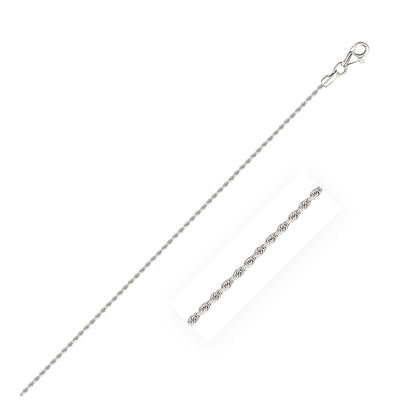 Cadena de cuerda maciza de oro blanco de 10k con corte de diamante de 1.5mm