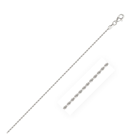 Cadena de cuerda maciza de oro blanco de 10k con corte de diamante de 1.5mm
