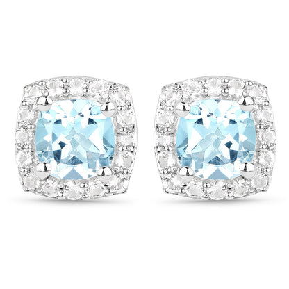 Conjunto de joyas de 3 piezas de plata de ley .925 con topacio azul auténtico y topacio blanco de 4.62 quilates (anillo, pendientes y colgante con cadena)