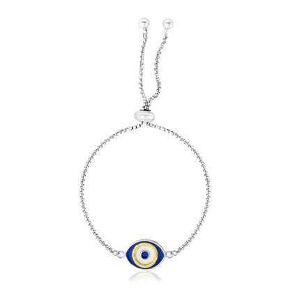 Pulsera ajustable de la amistad de plata esterlina con esmalte de ojo turco de dos tonos