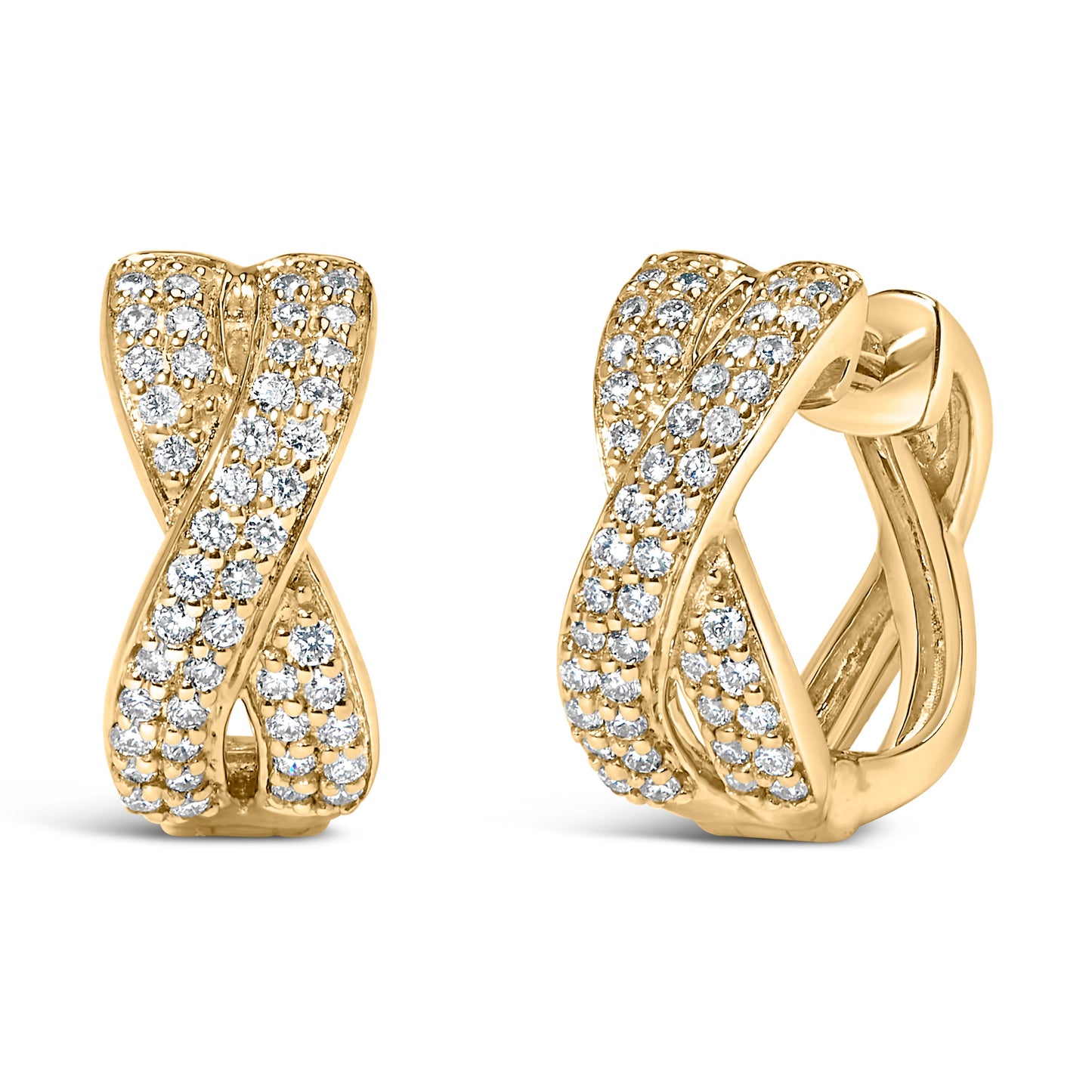 Pendientes de aro tipo Huggie de oro amarillo de 14 quilates con diamantes entrecruzados de 1/3 quilate en total (color G-H, claridad SI2-I1)