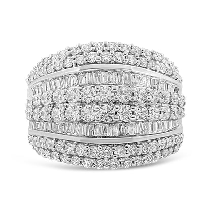 Anillo de racimo de diamantes redondos y talla baguette de 2.00 Cttw en plata de ley .925 (color H-I, claridad I1-I2) - Talla 7