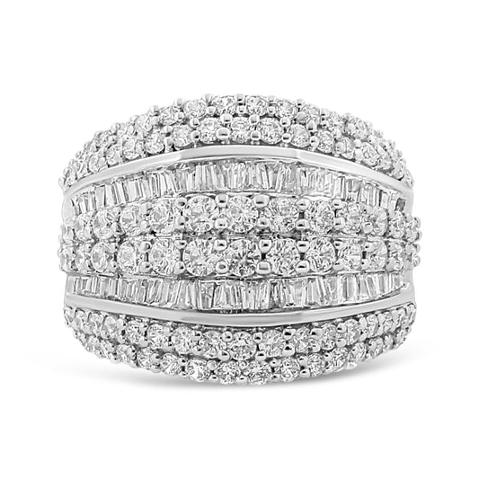 Anillo de racimo de diamantes redondos y talla baguette de 2.00 Cttw en plata de ley .925 (color H-I, claridad I1-I2) - Talla 7