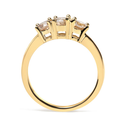 Anillo de banda de 3 piedras de oro amarillo de 10 quilates con diamantes color champán de 1,00 quilates en total (color J-K, claridad I1-I2) - Talla 7