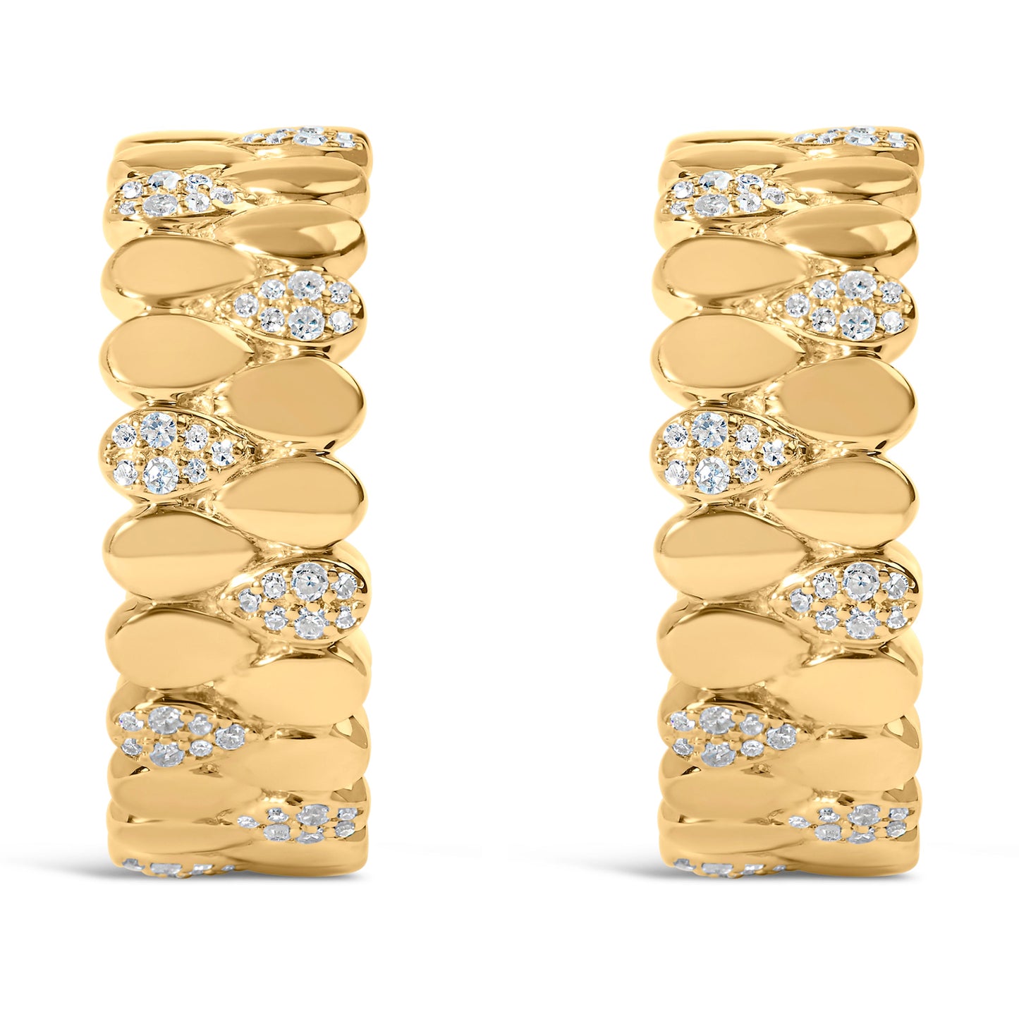 Pendientes de aro tipo J de eslabones de pera de pavé de diamantes de 3/8 Cttw en plata de ley .925 chapada en oro amarillo de 14K (color H-I, claridad I1-I2)