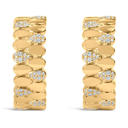 Pendientes de aro tipo J de eslabones de pera de pavé de diamantes de 3/8 Cttw en plata de ley .925 chapada en oro amarillo de 14K (color H-I, claridad I1-I2)