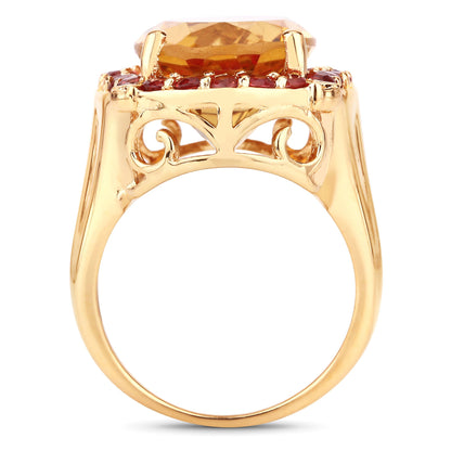 Anillo de plata de ley .925 con citrino genuino de 9,38 quilates y zafiro naranja