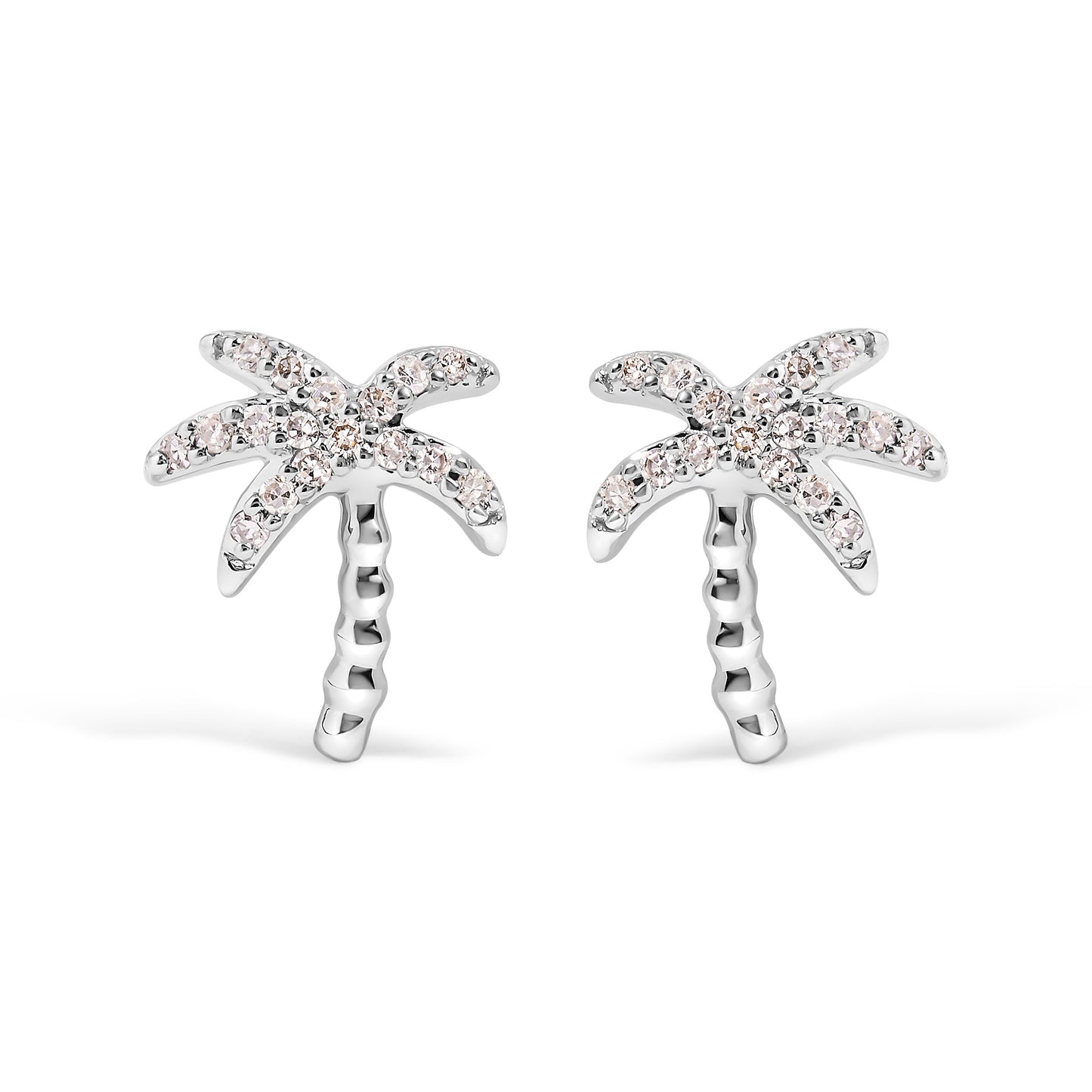 Pendientes de tuerca de oro blanco de 10 quilates con diamantes de 1/10 quilate y palma (Color H-I, Claridad I1-I2)