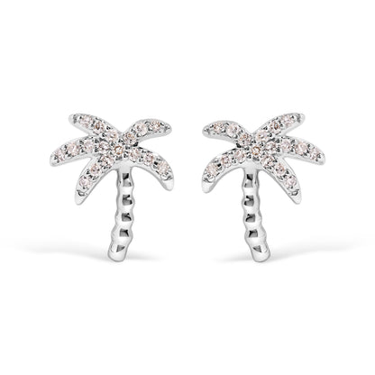 Pendientes de tuerca de oro blanco de 10 quilates con diamantes de 1/10 quilate y palma (Color H-I, Claridad I1-I2)